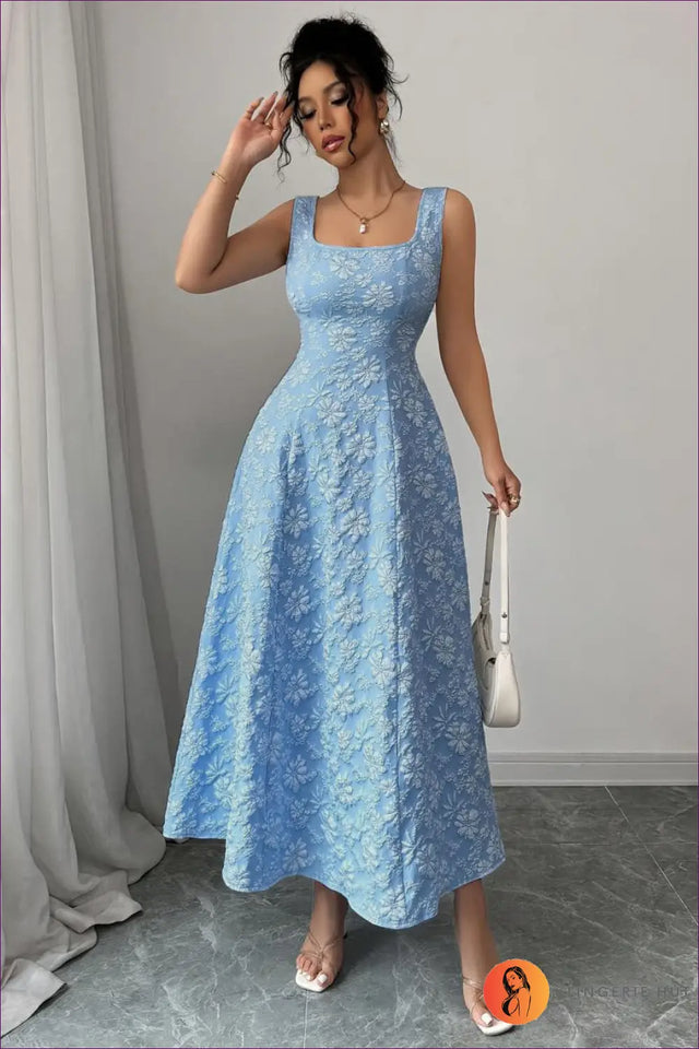 Jacquard Midi Dress with A-Line Silhouette - Understated Glamour