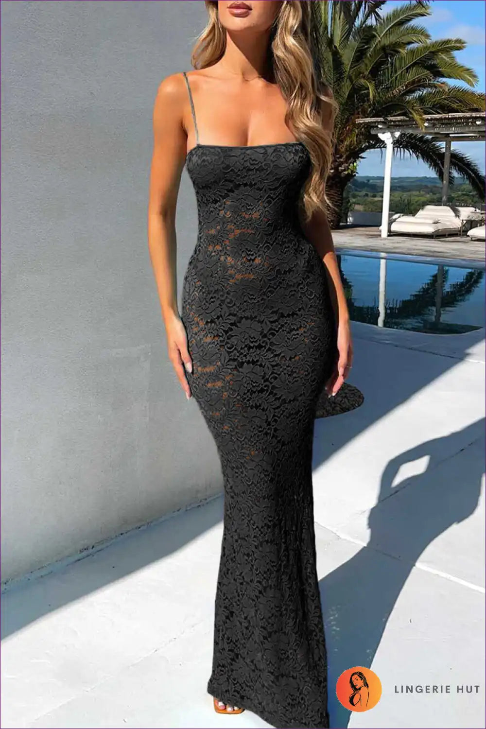 Midi Dress with Lace Overlay - Mediterranean Evenings for A-line, Date Night, Dress, Evening Wear, Formal Wear