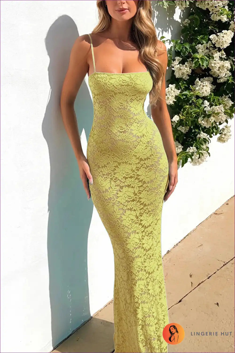 Midi Dress with Lace Overlay - Mediterranean Evenings for A-line, Date Night, Dress, Evening Wear, Formal Wear