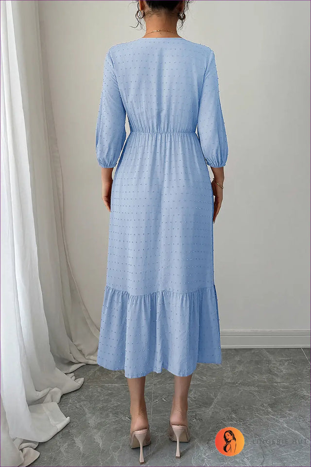Midi Dress with Lace Trim and Gathered Waist - Romantic