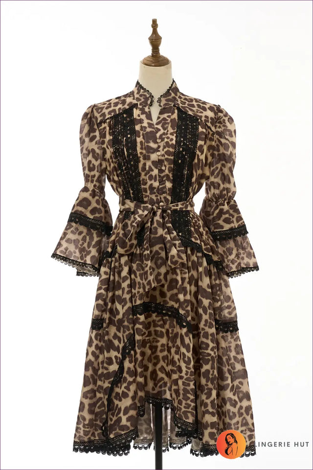 Midi Dress with Lace Trim and Waist Tie - Vintage Romance Mood
