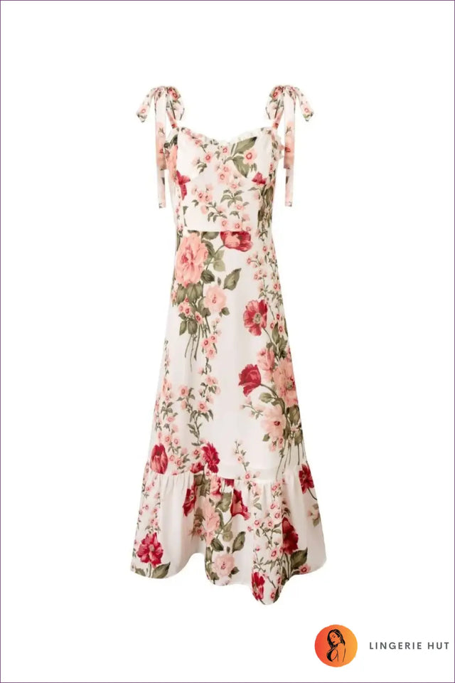 Floral Midi Dress with Lace-Up Detail - Garden Party Ready