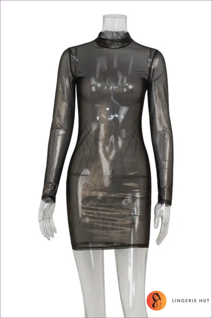 Midi Dress with Metallic Mesh Overlay - Evening Confidence for All Season, Bodycon, Dress, Evening Wear,