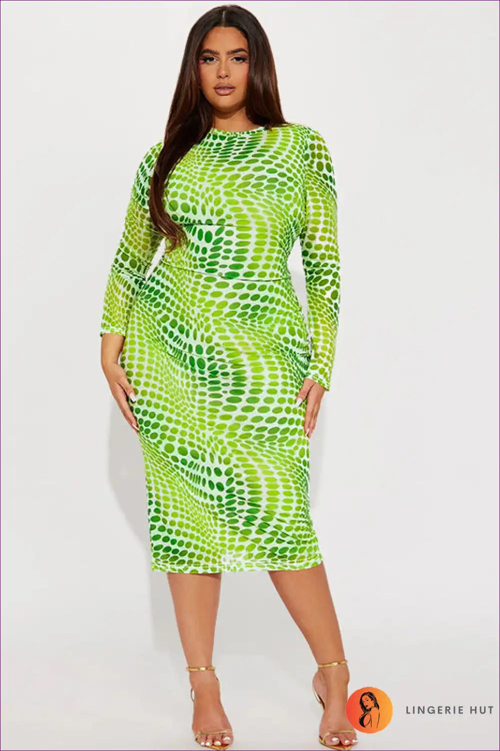 Midi Dress with Optical Print - Contemporary Edge for All Season, Bodycon, Dress, Everyday, Glamour
