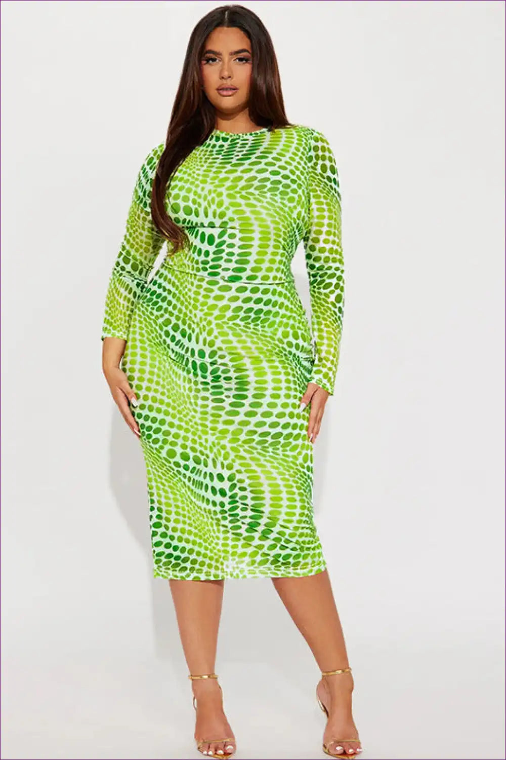 Midi Dress with Optical Print - Contemporary Edge for All Season, Bodycon, Dress, Everyday, Glamour