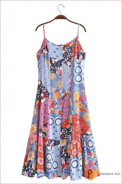 Midi Dress with Patchwork Print - Vintage Collector for A-line, Boho, Casual, Dress, Everyday