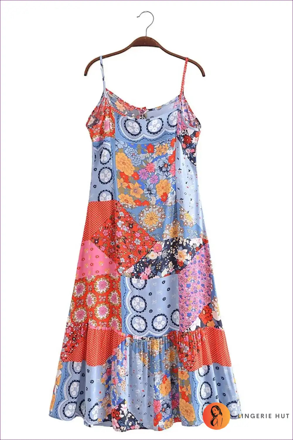 Midi Dress with Patchwork Print - Vintage Collector for A-line, Boho, Casual, Dress, Everyday