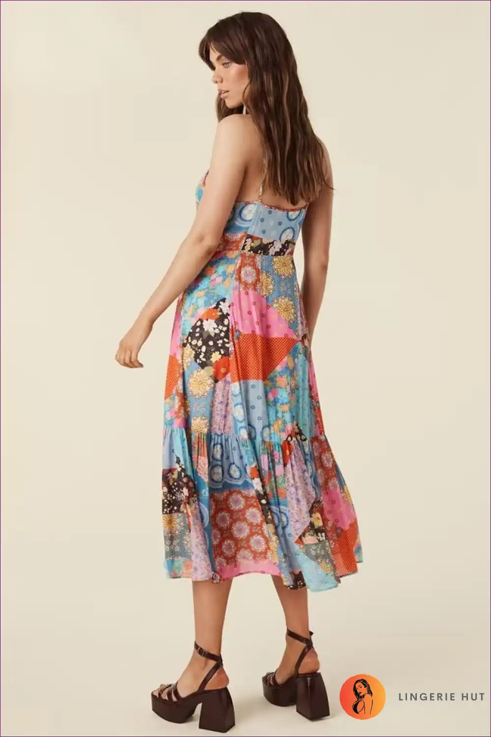 Midi Dress with Patchwork Print - Vintage Collector for A-line, Boho, Casual, Dress, Everyday