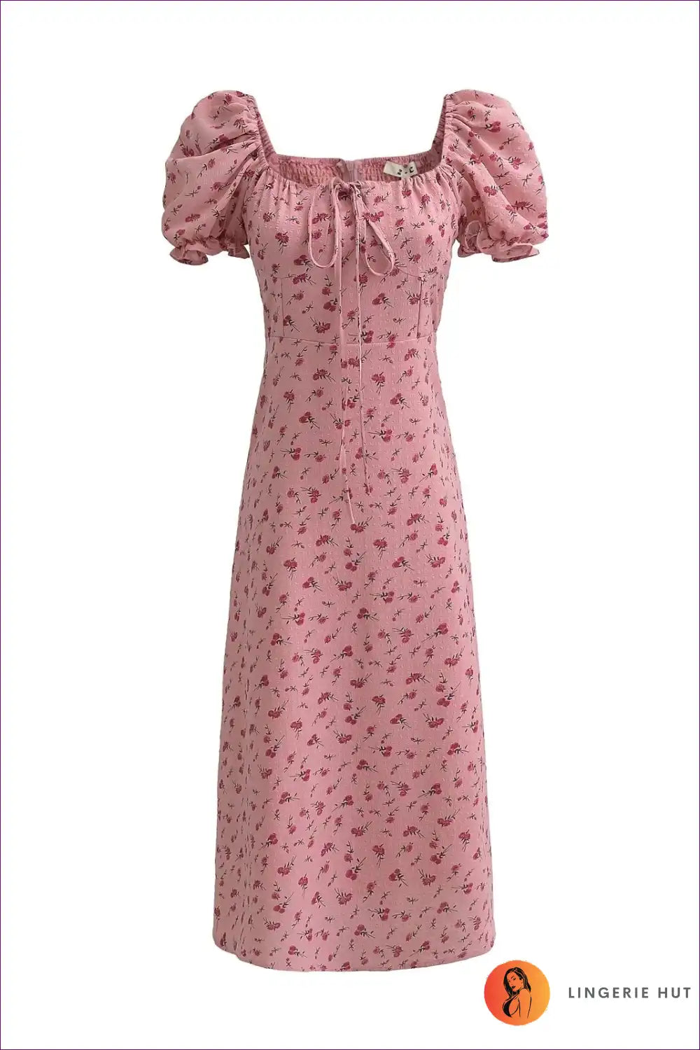 Midi Dress with Puff Sleeves - Vintage Romance