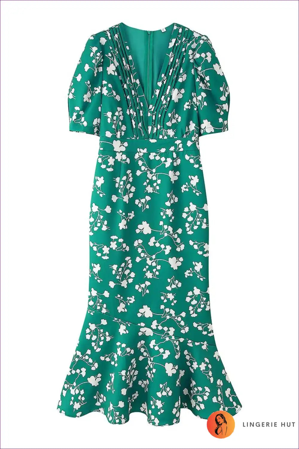 Midi Dress with Puff Sleeves - Vintage Romance for A-line, Autumn, Dress, Everyday, Floral