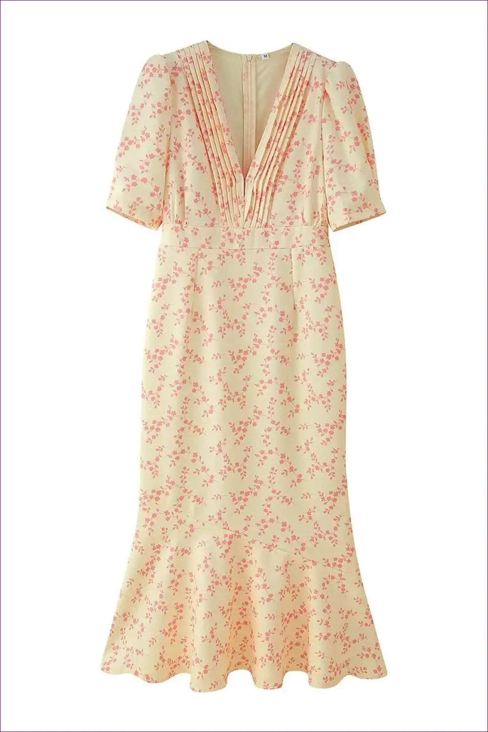 Midi Dress with Puff Sleeves - Vintage Romance for A-line, Autumn, Dress, Everyday, Floral