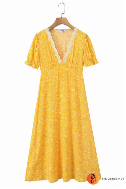 Midi A-line Dress with Puff Sleeves - Quiet Confidence - s / Yellow - Dresses - Lingerie Hut - All Season • Casual
