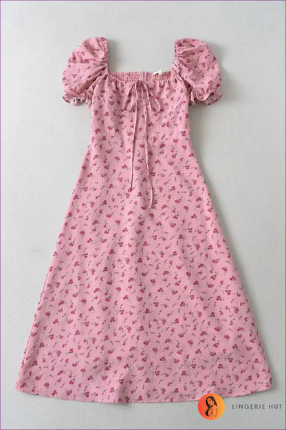 Midi Dress with Puff Sleeves - Vintage Romance