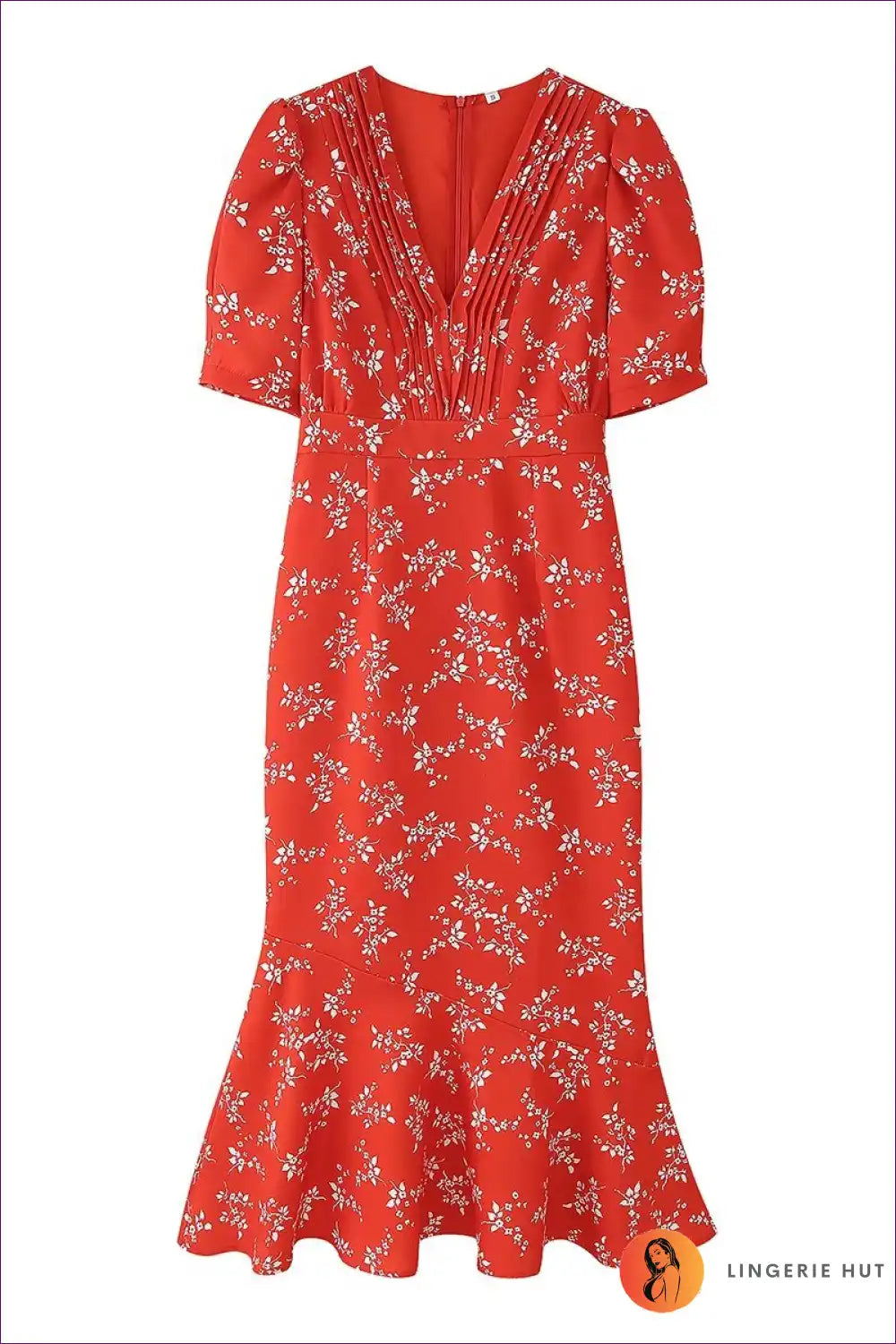 Midi Dress with Puff Sleeves - Vintage Romance for A-line, Autumn, Dress, Everyday, Floral