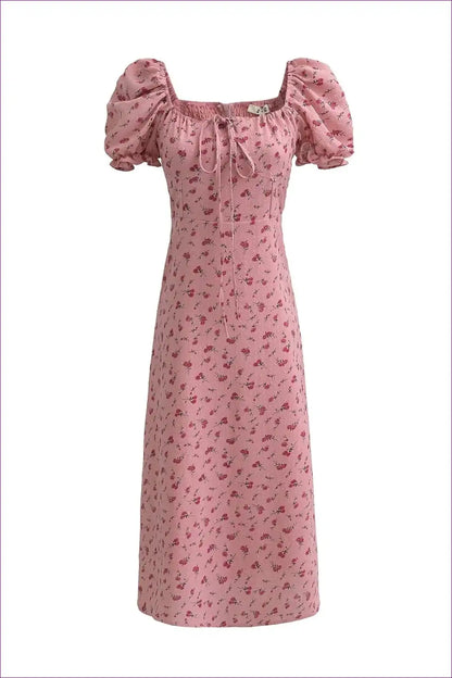 Midi Dress with Puff Sleeves - Vintage Romance