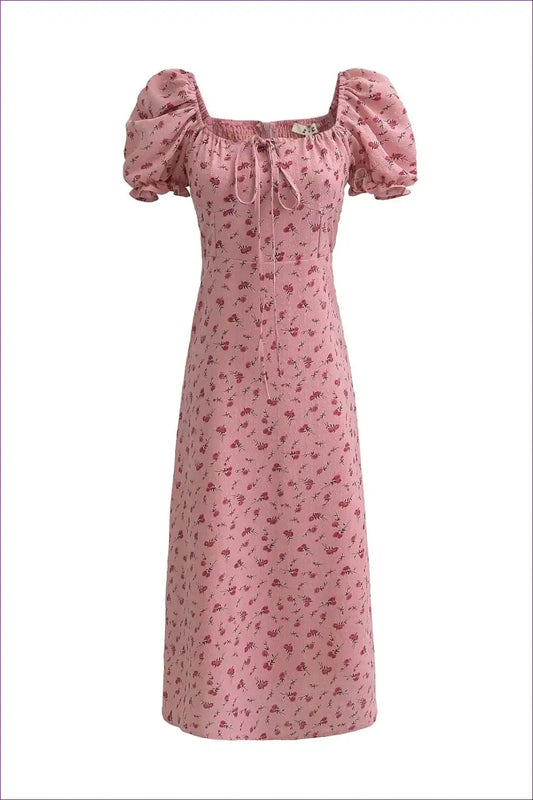Midi Dress with Puff Sleeves - Vintage Romance
