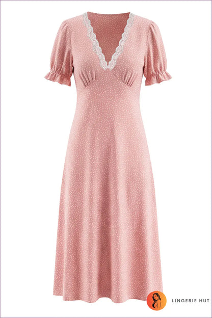 Midi A-line Dress with Puff Sleeves - Quiet Confidence - s / Pink - Dresses - Lingerie Hut - All Season • Casual