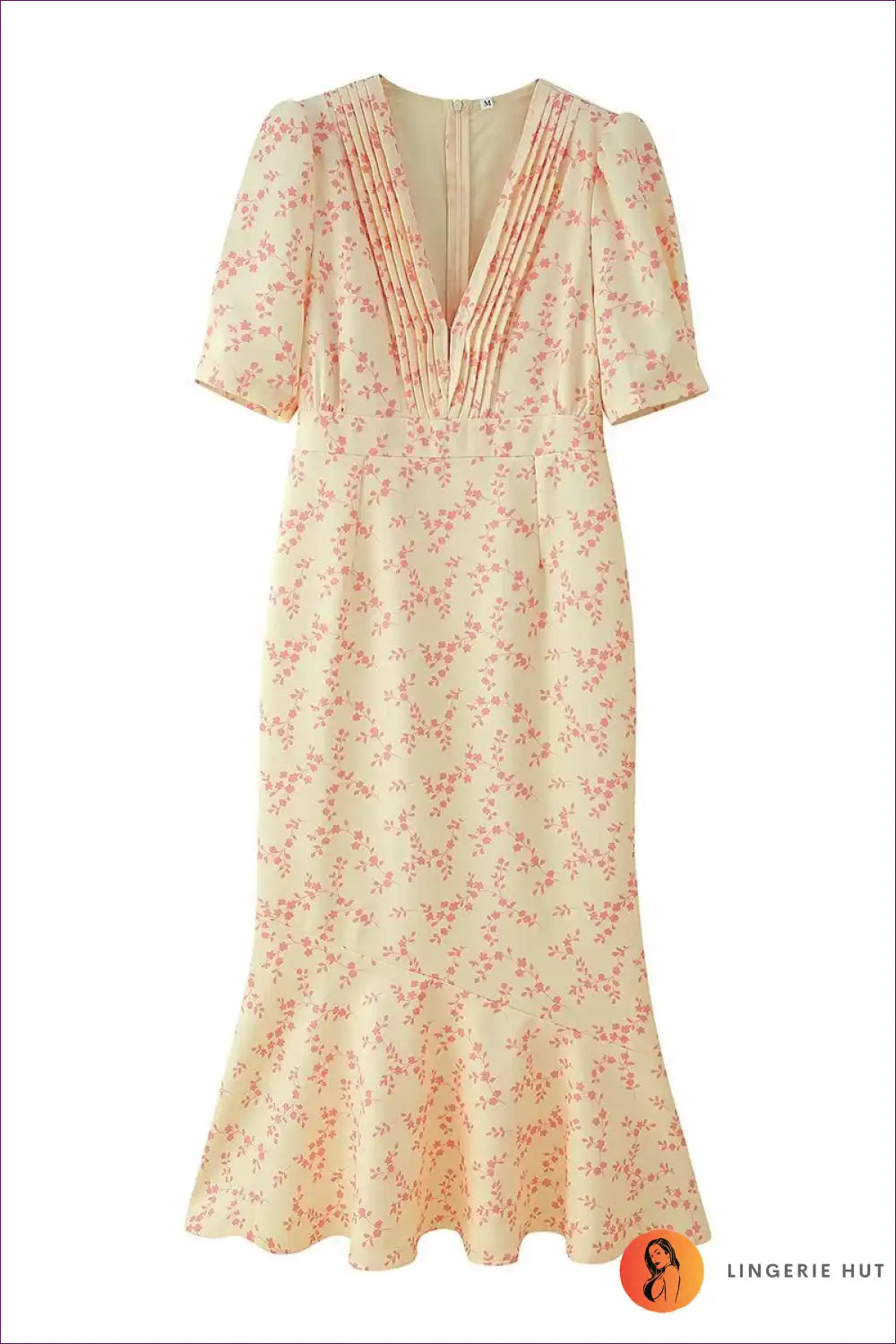 Midi Dress with Puff Sleeves - Vintage Romance for A-line, Autumn, Dress, Everyday, Floral