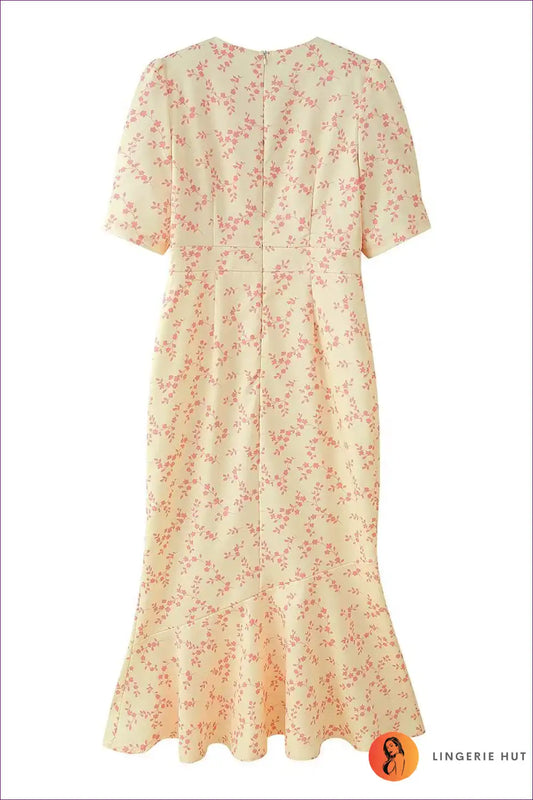 Midi Dress with Puff Sleeves - Vintage Romance for A-line, Autumn, Dress, Everyday, Floral