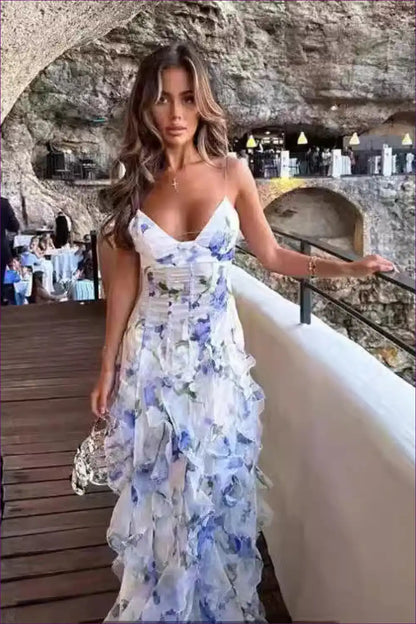 Midi Dress with Ruffle Details - Garden Party Grace for A-line, Dress, Floral, Formal Wear, Glamour