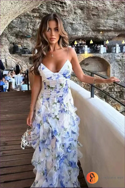 Midi Dress with Ruffle Details - Garden Party Grace for A-line, Dress, Floral, Formal Wear, Glamour