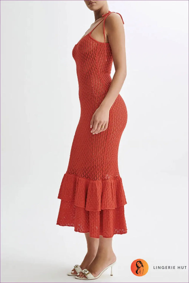 Midi Dress with Ruffle Details - Sunset Romance