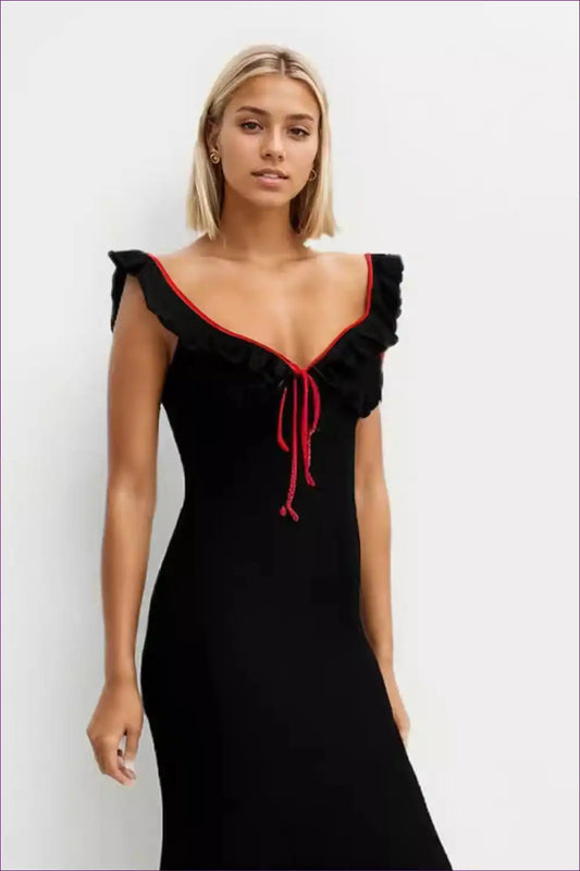 Midi Dress with Ruffle Sleeves - Evening Confidence for Dress, Evening Wear, Formal Glamour,