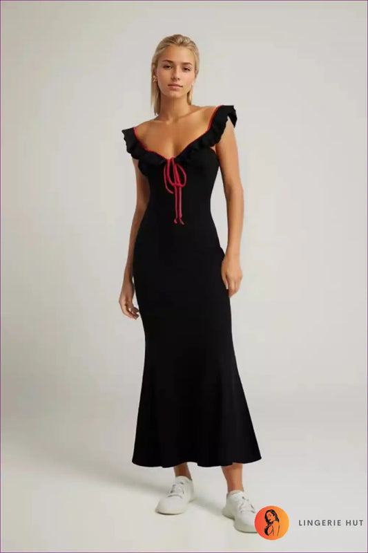 Midi Dress with Ruffle Sleeves - Evening Confidence for Dress, Evening Wear, Formal Glamour,