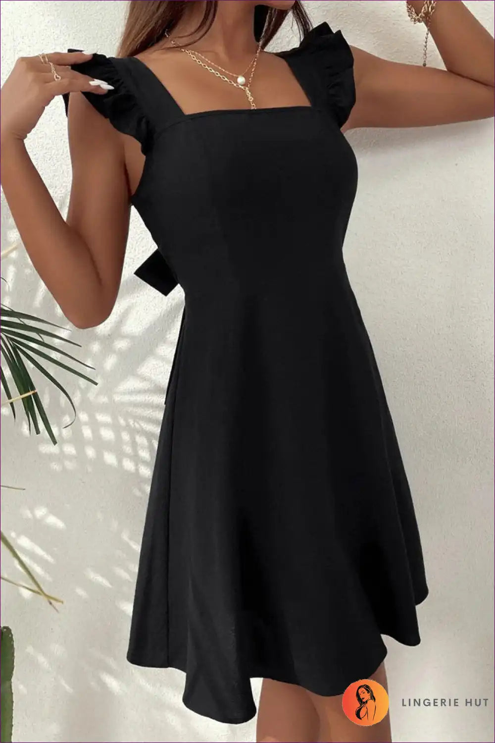 Midi Dress with Ruffle Straps - Sunday Brunch Ritual for A-line, All Season, Casual, Dress, Evening Wear