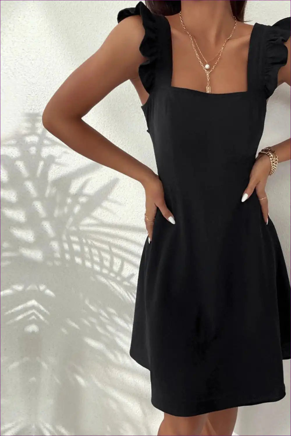 Midi Dress with Ruffle Straps - Sunday Brunch Ritual for A-line, All Season, Casual, Dress, Evening Wear