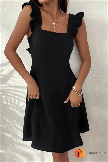 Midi Dress with Ruffle Straps - Sunday Brunch Ritual for A-line, All Season, Casual, Dress, Evening Wear