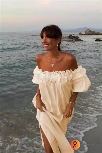 Midi Dress with Off-shoulder Neckline - Coastal Charm for A-line, Backless, Casual, Cutout,