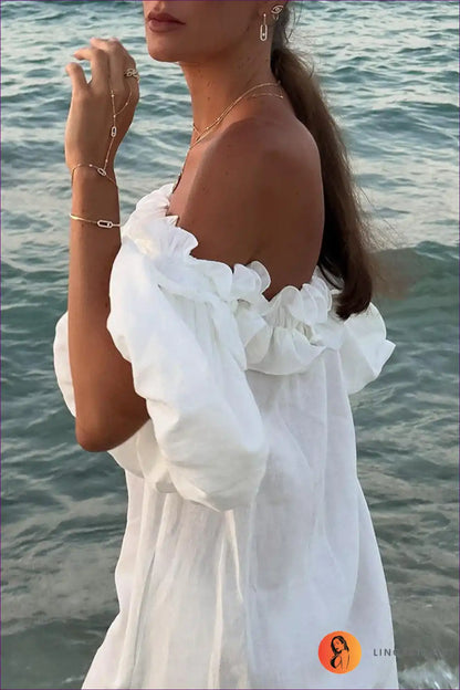 Midi Dress with Off-shoulder Neckline - Coastal Charm for A-line, Backless, Casual, Cutout,