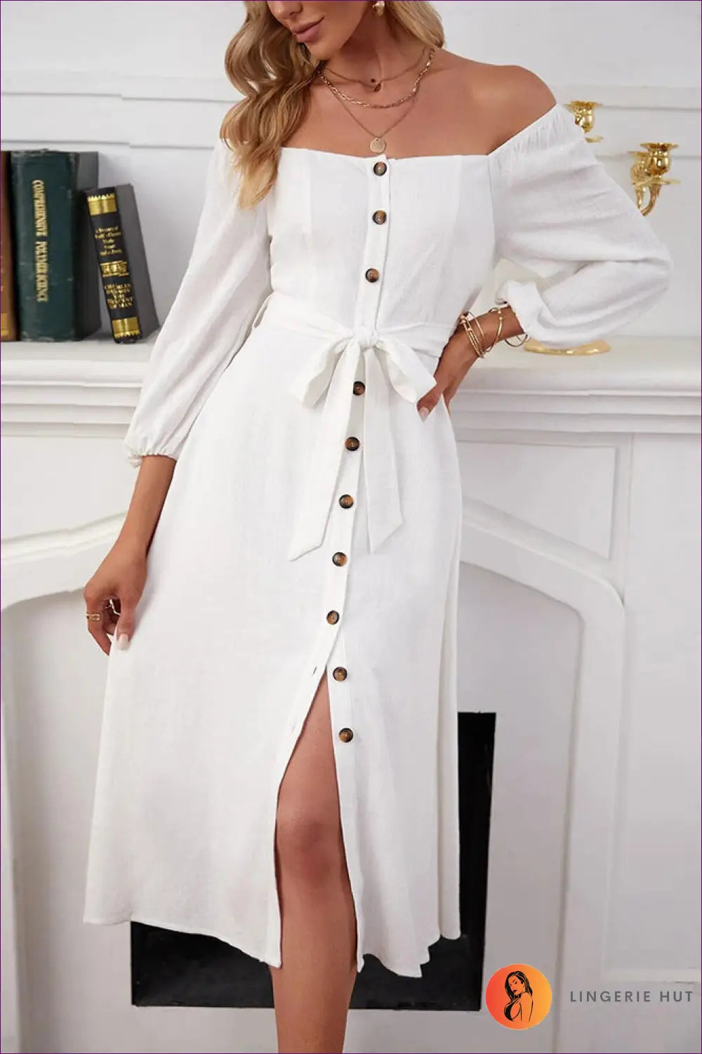 Off-shoulder Midi Dress - Effortless Weekend Elegance - s / White - Dresses - Lingerie Hut - A-line • All Season