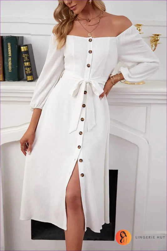Off-shoulder Midi Dress - Effortless Weekend Elegance - s / White - Dresses - Lingerie Hut - A-line • All Season
