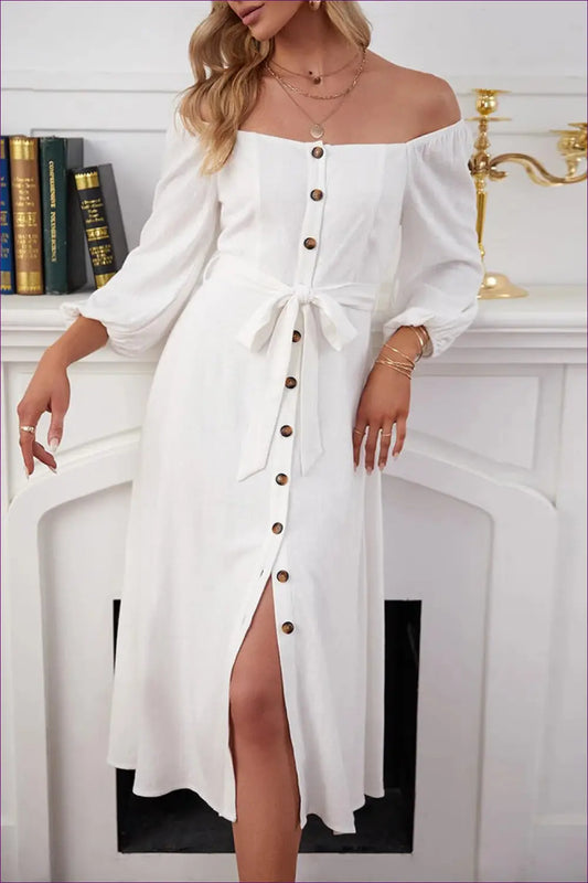 Off-shoulder Midi Dress - Effortless Weekend Elegance - Dresses - Lingerie Hut - A-line • All Season • Casual • Cotton