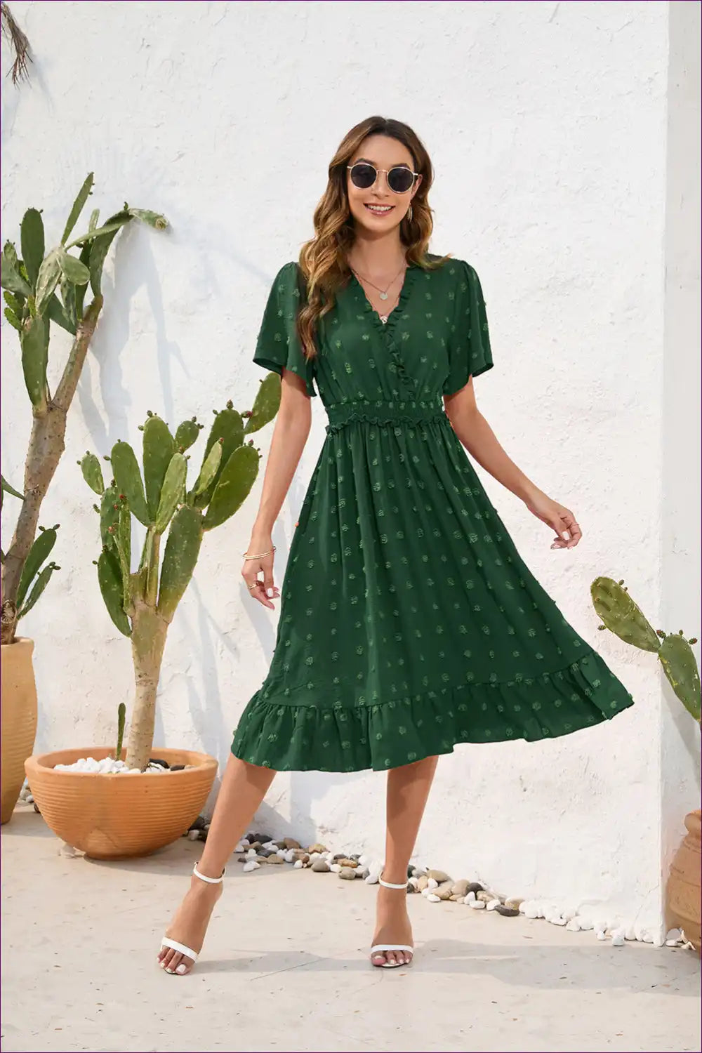 Midi Dress with Smocked Waist - Effortless Elegance for A-line, All Season, Casual, Dress, Everyday