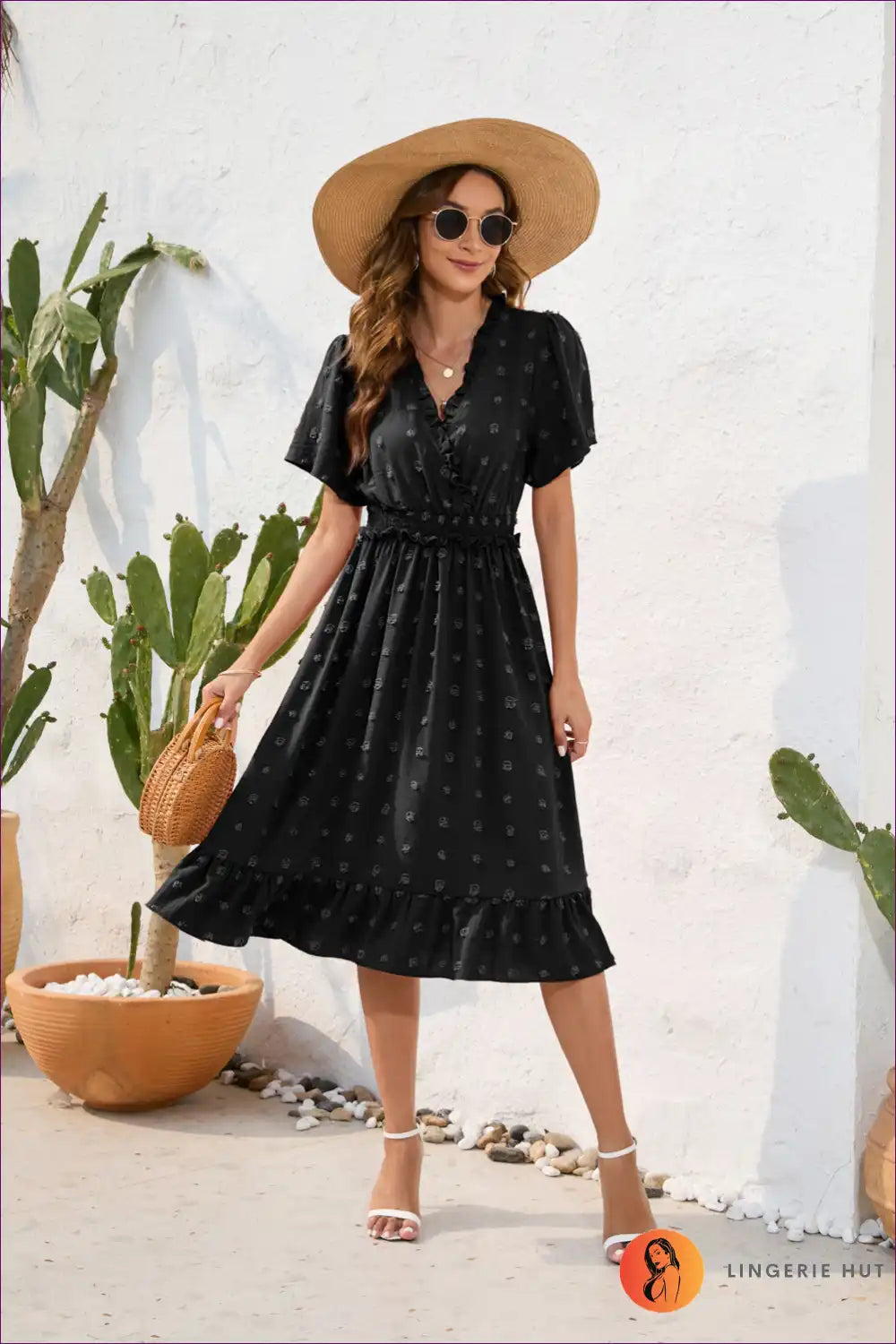Midi Dress with Smocked Waist - Effortless Elegance for A-line, All Season, Casual, Dress, Everyday