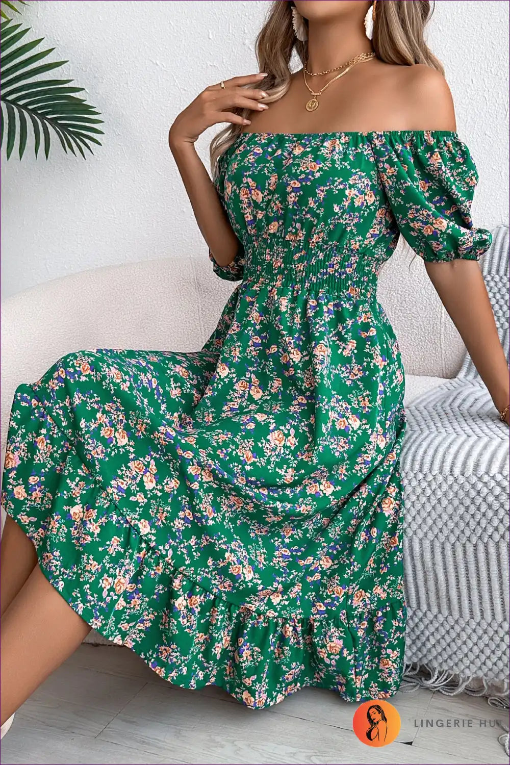 Midi Dress with Smocked Waist - Garden Party Ready for A-line, Boho, Casual, Cotton,