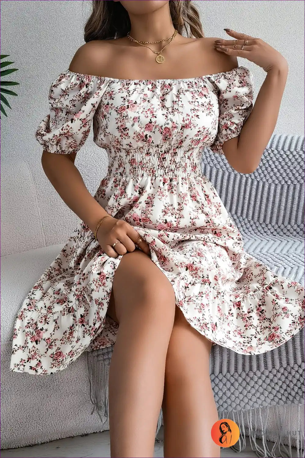 Midi Dress with Smocked Waist - Garden Party Ready for A-line, Boho, Casual, Cotton,