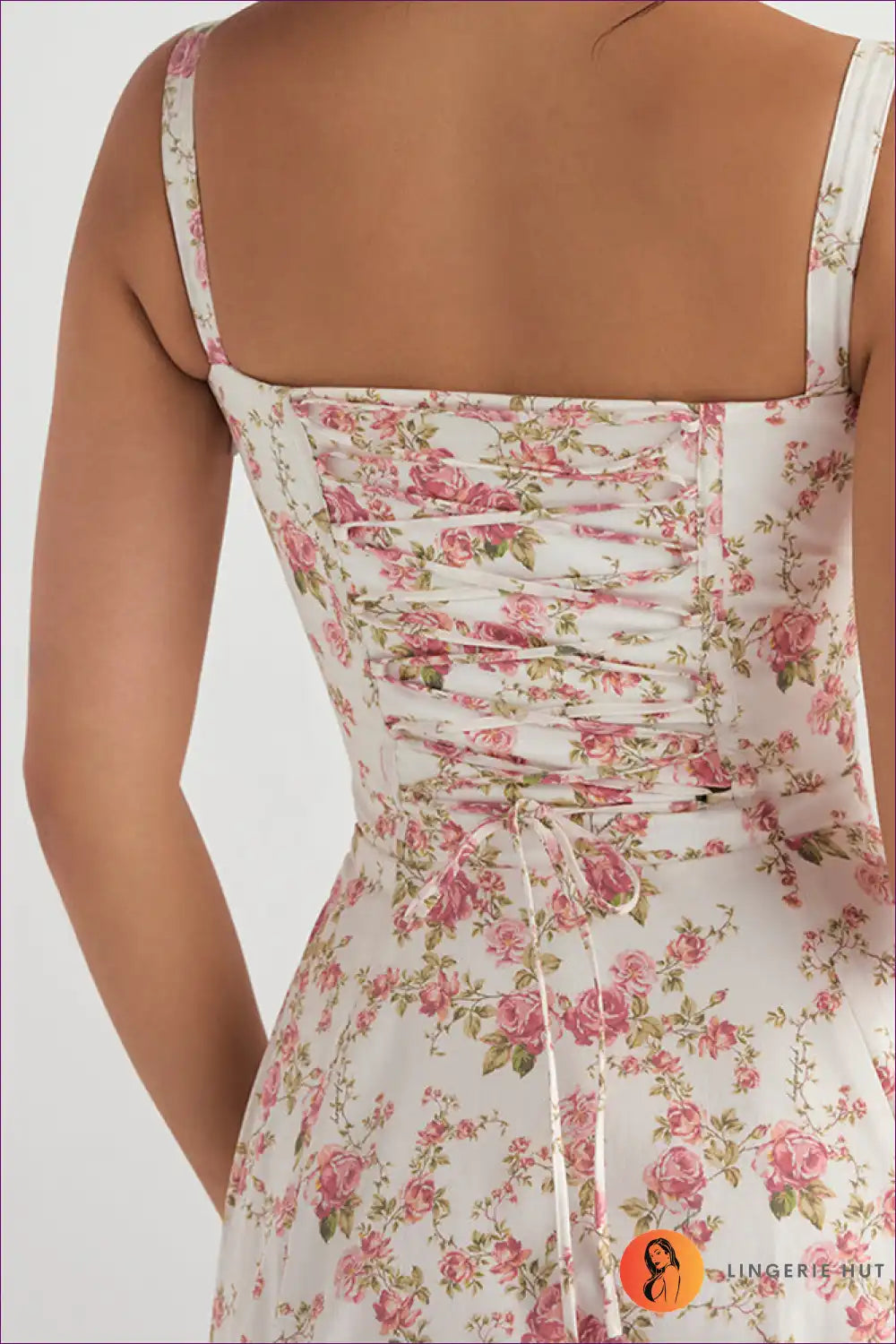 Midi Dress with Square Neckline - Garden Party Grace