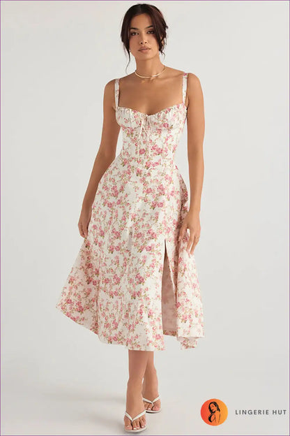 Midi Dress with Square Neckline - Garden Party Grace