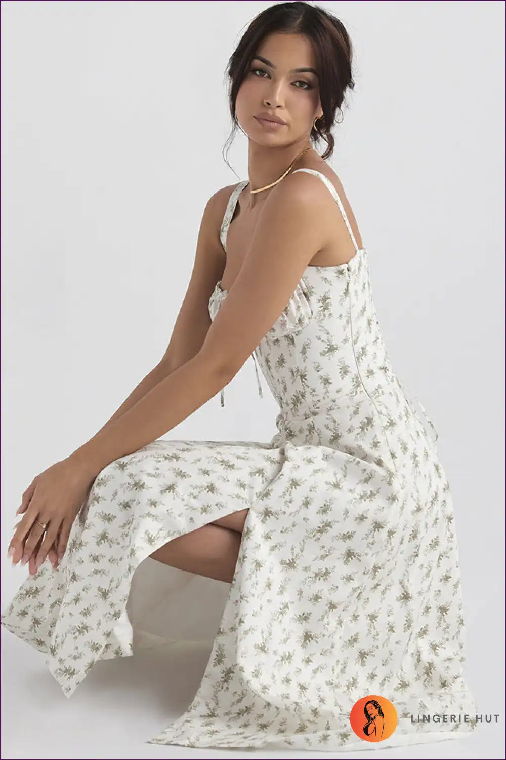 Midi Dress with Square Neckline - Garden Party Grace