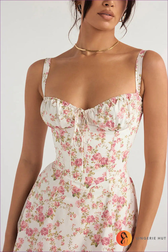 Midi Dress with Square Neckline - Garden Party Grace