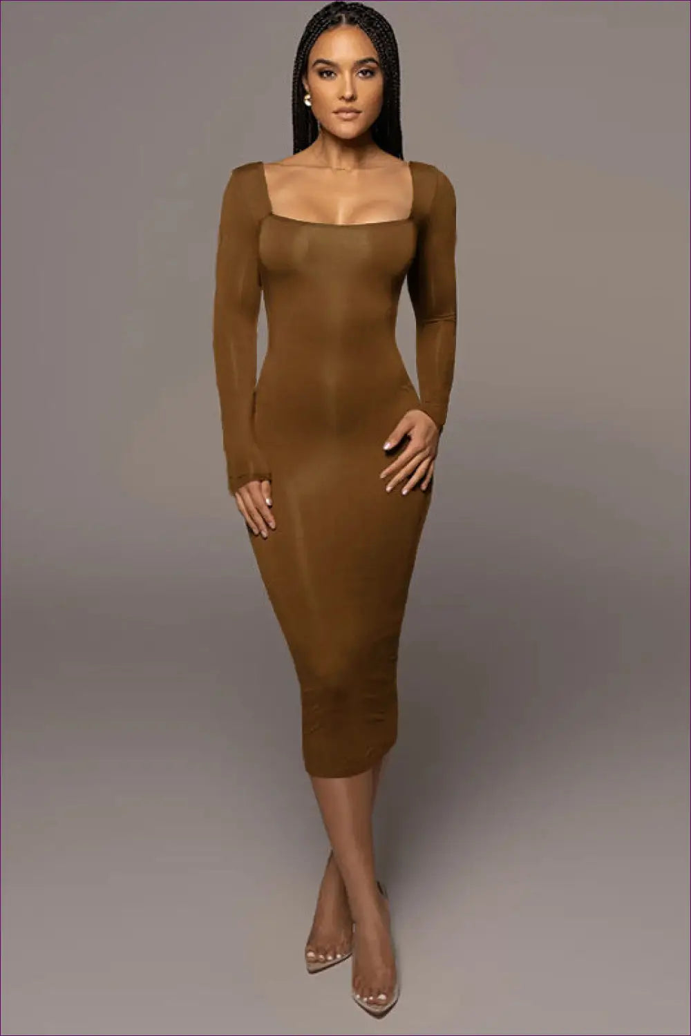 Midi Dress with Square Neckline - Minimalist Chic - Dresses - Lingerie Hut - All Season • Bodycon • Casual • Evening