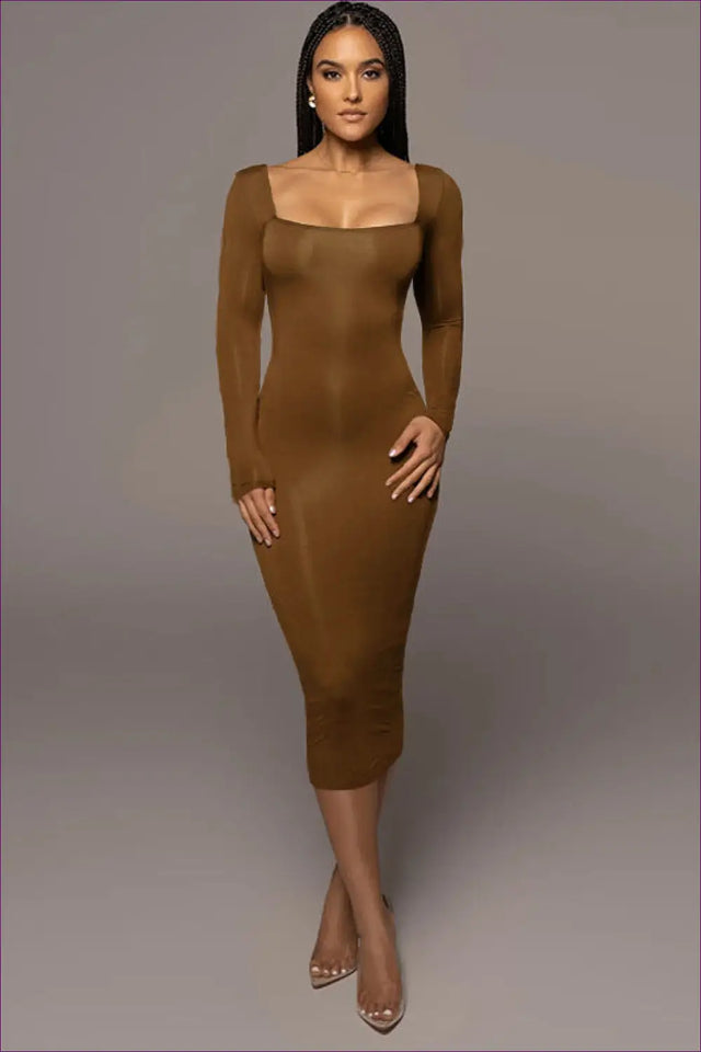 Midi Dress with Square Neckline - Minimalist Chic