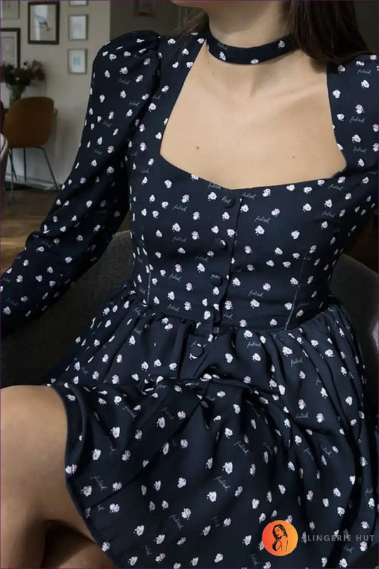 Midi Dress with Square Neckline - Vintage Sophistication for A-line, All Season, Autumn, Casual,