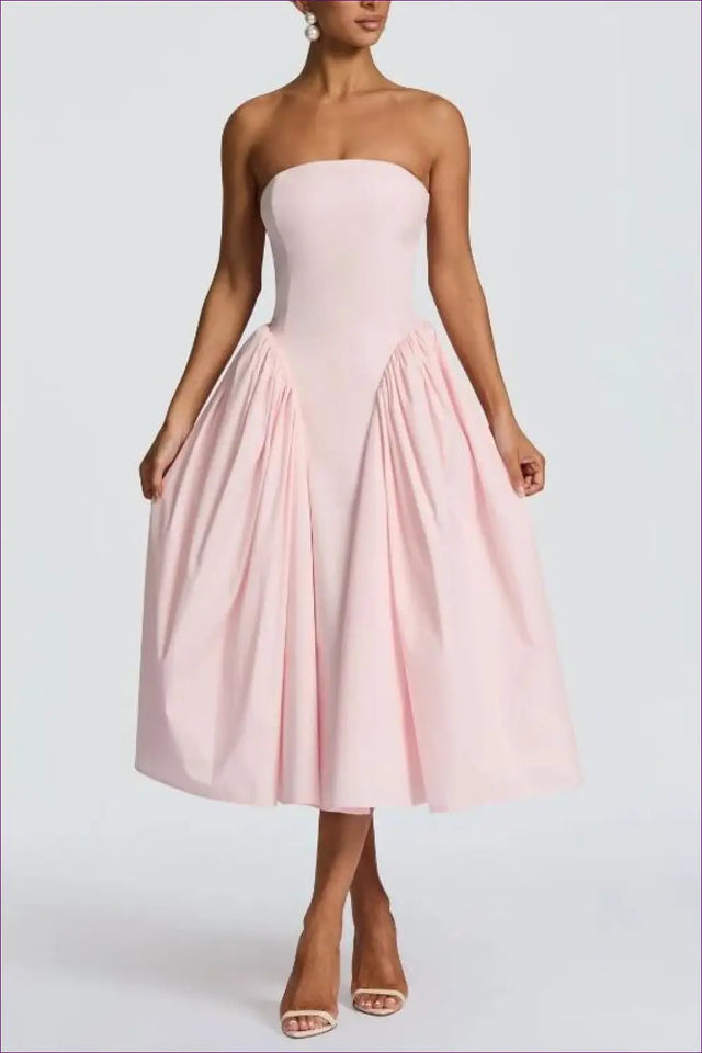 Strapless Midi Dress with Structured Bodice - Understated Glamour