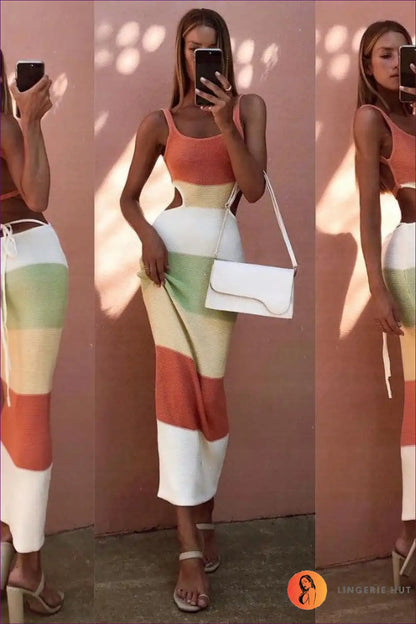 Midi Dress with Stripe Details - Coastal Chic