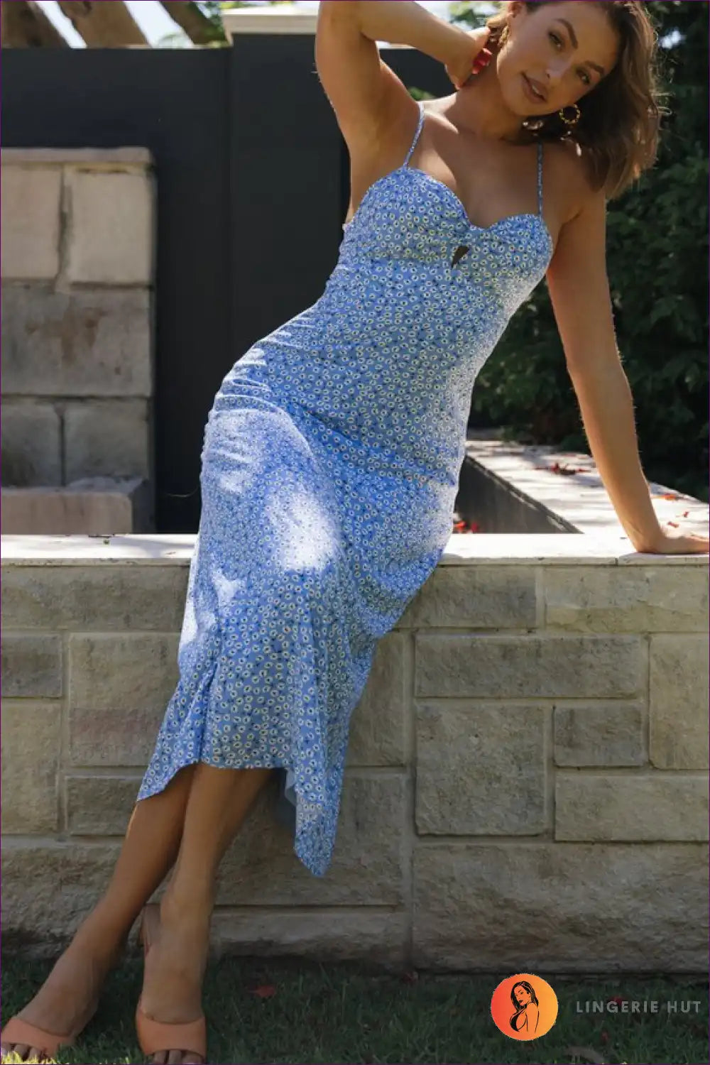 Midi Dress with Sweetheart Neckline - Garden Romance for A-line, All Season, Boho, Casual, Cotton